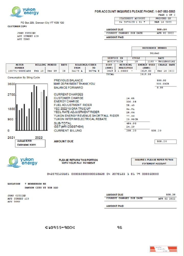 Canada Yukon Energy utility bill